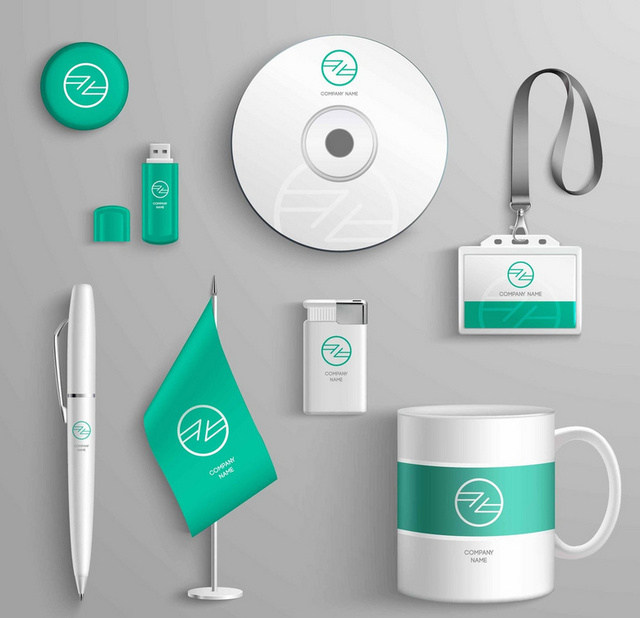 藍綠色辦公用品VI設計 以色彩激發高效與創新